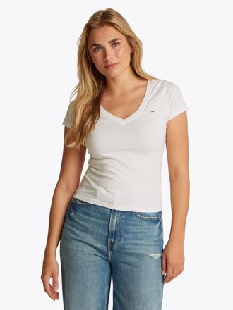 Tommy Jeans Kurzarmshirt »TJW SLIM V-NECK TEE« mit Logo-Stickerei