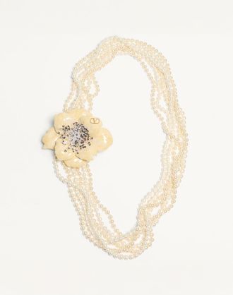 Valentino Garavani Collana Valentino Garavani Fleur Lumineuse In Metallo, Smalto, Perle E Tessuto Uomo ORO/CREMA UNI