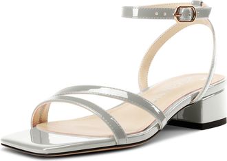 Castamere Womens Low Chunky Block Heel Square Toe Ankle Strap Sandals Dress Wedding Party Shoes 3.5 CM Heels Grey 6.5 UK