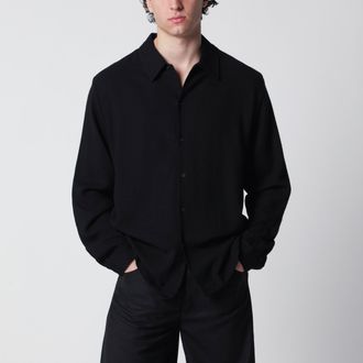 S&eacute;fr Sense black wool-blend cr&ecirc;pe shirt