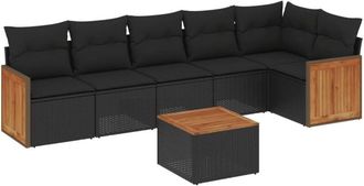 vidaXL Vidaxl - Set De Comedor De Jard&iacute;n 7 Pzas Y Cojines Rat&aacute;n Sint&eacute;tico Negro