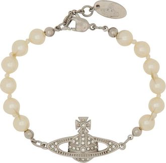 Vivienne Westwood Mini Bas Relief Linked Pearl Beads Brass Bracelet