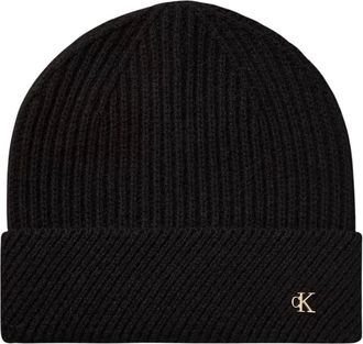 Calvin Klein Metal Wool Beanie - unisex - Hoeden - Zwart - ONE Size - Wol - Accessoires