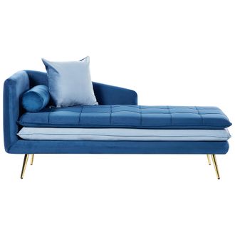 Beliani Beliani - Chaise Longue De Terciopelo Azul Marino Dorado Izquierdo Acolchado Abotonado Cojines Gonesse
