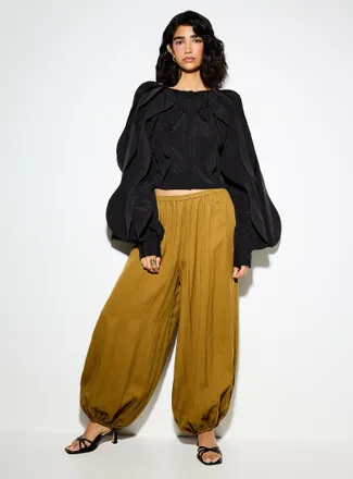 Icone Womens Loose-fit elastic ankles barrel-leg pant