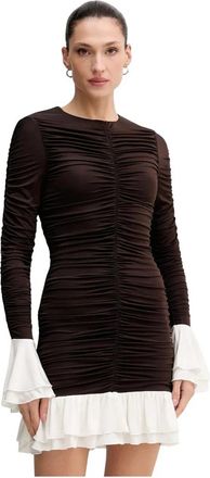 Rotate Mini Ruched Dress - Dames - Korte kleedjes - Bruin - L - Kleedjes