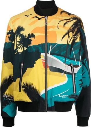 Balmain Bomber Jackets, male, Multicolor, XL, Graphic Print Reversible Bomber Jacket