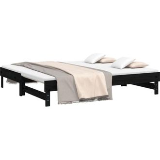 vidaXL Vidaxl - Dormeuse Estraibile Nera 2x(75x190) cm Legno Massello di Pino