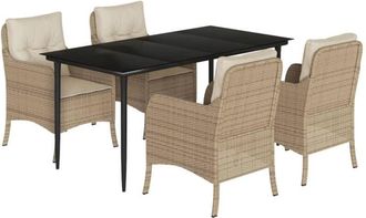 vidaXL 5 Piece Garden Dining Set with Cushions Beige Poly Rattan Vidaxl