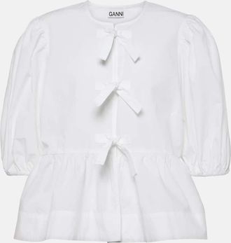 Ganni Bow-detail cotton poplin blouse
