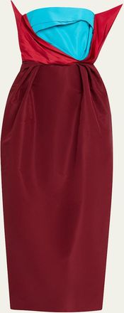Christopher John Rogers Gathered Colorblock Strapless Maxi Dress