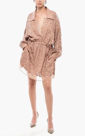 Stella McCartney Silk Shirt Dress With Animal-Print, Eco-Leather Details And Open Back Stella McCartney