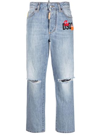 Dsquared2 distressed cropped jeans - women - Cotton/Cotton/Polyester - 48 - Blue