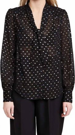 Paige Cleobelle Long Sleeve Tie Neck Blouse In Black Metallic Multi