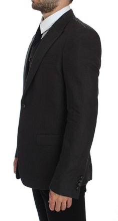 Dolce & Gabbana Mens Gray Slim Fit Linen Blazer Jacket Clothing