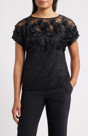 Anne Klein Rosettes & Lace Top in Anne Black at Nordstrom, Size 0X