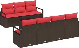 vidaXL Juego De Sof&aacute; 8 Uds. 7-n&uacute;mero De Plazas Marr&oacute;n Y Rojo Vidaxl