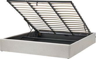 Beliani Cama Con Almacenaje Moderna Sin Cabecero Tapizada De Tela De Poli&eacute;ster Gris Claro 180 X 200 Cm Dinan
