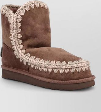 Mou sheepskin crochet trim slippers