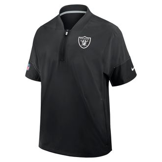 Nike Las Vegas Raiders Sideline Coach Nike Mens NFL 1/2-Zip Short-Sleeve Hooded Jacket in Black | 03BO056Y8D-2J5