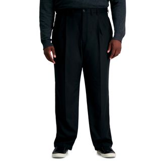 Haggar Mens Cool 18 Pro Classic Fit Pleat Front Hidden Expandable Waist Pant- Regular and Big & Tall Sizes, Black, 32W x 32L