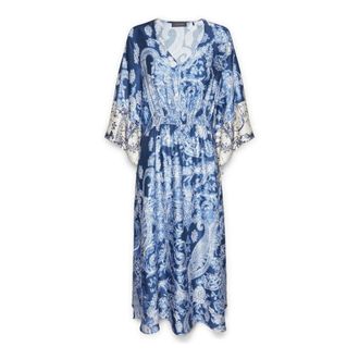 Elena Miro Kleedjes, Dames, Blauw, S, Kaftan jurk in twee prints