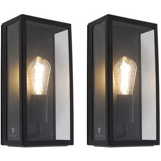 QAZQA Moderno Set de 2 apliques de pared para exterior negro IP44 con vidrio - Rotterdam Acero inoxidable / Rectangular Adecuado para led Max. 1 x 60 Watt