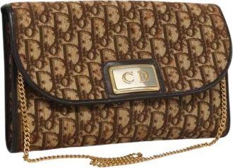 Dior Pre-owned Clutches, female, Brown, Size: ONE SIZE Pre-owned Vintage Trotter Canvas Shoulder Bag