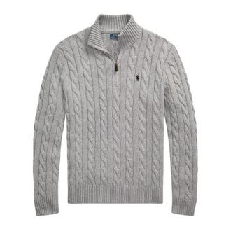 Ralph Lauren Turtlenecks, male, Gray, Size: XL Cable-Knit Cotton Quarter-Zip Jumper