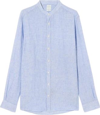 Brooks Brothers Slim Fit Linnen Gestreept Overhemd met Opstaande Kraag - Heren - Casual Overhemden - Blauw - XL - Linnen - Overhemden
