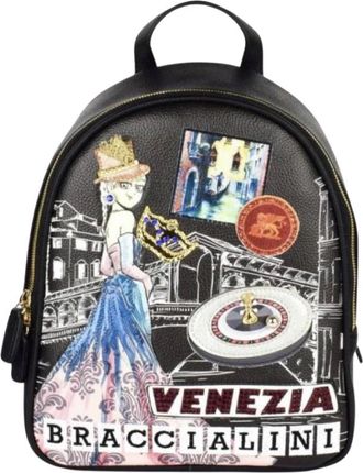 Braccialini Dames Cartoline Eco-Leren Rugzak - Dames - Rugzakken - Zwart - ONE Size - Leer - Tassen