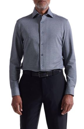 Bugatchi Devon OoohCotton Houndstooth Button-Up Shirt in Navy at Nordstrom, Size Xxx-Large