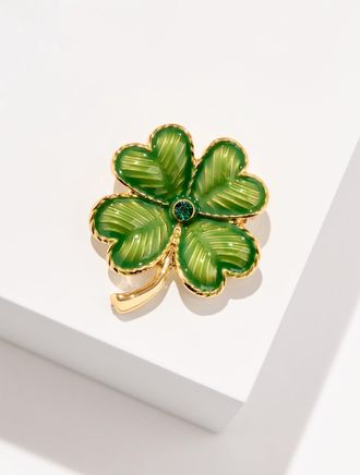Talbots Vintage Enamel Clover Brooch - Hillside Green/Gold - 001 Talbots