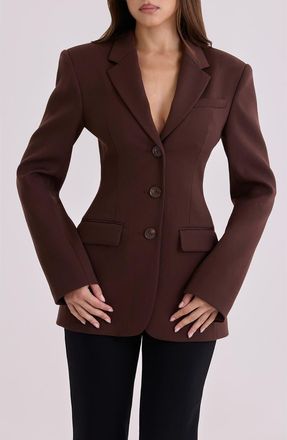 House of CB Luella Hourglass Crepe Jacket in Chocolate at Nordstrom, Size X-Small