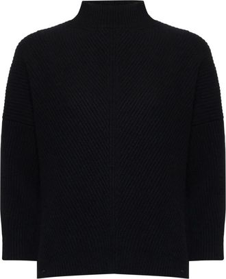Max Mara Zwarte Geribbelde Wollen Kasjmier Trui - Dames - Coltruien - Zwart - S - Wol - Truien & Vesten