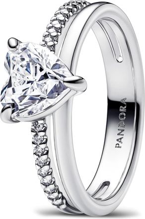Pandora Rings - Heart sterling silver ring with clear cubic zircon - silver - Rings for ladies