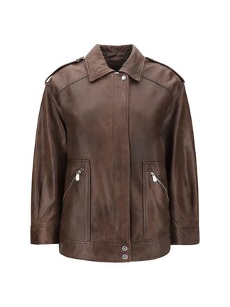 レザージャケット・コート Pinko FEVER WASHED LEATHER JACKET WITH COLLAR Washed leather jacket with collar PINKO → Shop Online