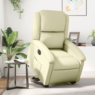 vidaXL Vidaxl - Sill&oacute;n Reclinable El&eacute;ctrico Elevable Cuero Aut&eacute;ntico Crema