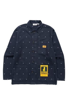 Service Works Polka Dot Cotton Canvas Button-Up Chore Coat in Navy at Nordstrom, Size Xx-Large