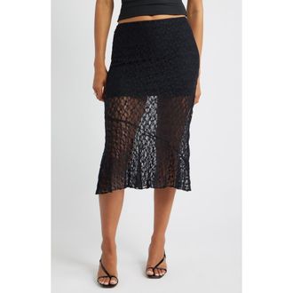 Open Edit Lace Midi Skirt in Black at Nordstrom Rack, Size Large
