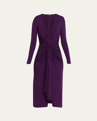 Michael Kors Draped Deep V-Neck Midi Dress
