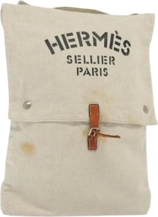 Herm&egrave;s Pre-owned Backpacks, female, Beige, Size: ONE SIZE Pre-owned Vintage Canvas Hand Bag