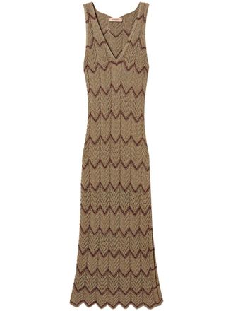 Twin-Set knitted dress - women - Polyester/Viscose/Metallized Polyester - M - Brown