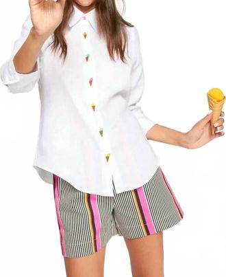Vilagallo Ice Cream Embroidery Top In White