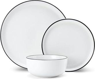 Mikasa Limestone Vajilla De Porcelana De 12 Piezas, Vajilla Blanca Para 4 Con Platos De Cena, Platos De Acompa&ntilde;amiento Y Cuencos, Caja De Regalo Y Apto Para 