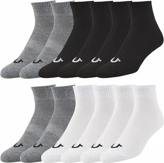 True Religion 12 Pairs Quarter Premium Athletic Ankle Socks in Grey/black/white at Nordstrom