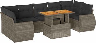 vidaXL Set De Sof&aacute;s De Jard&iacute;n Y Cojines 8 Piezas Rat&aacute;n Sint&eacute;tico Gris Vidaxl