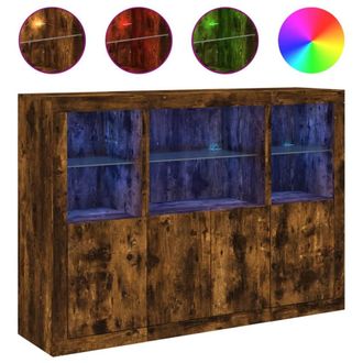 Berkfield Home Sideboards with LED Lights 3 pcs Smoked Oak Engineered Wood in Brown