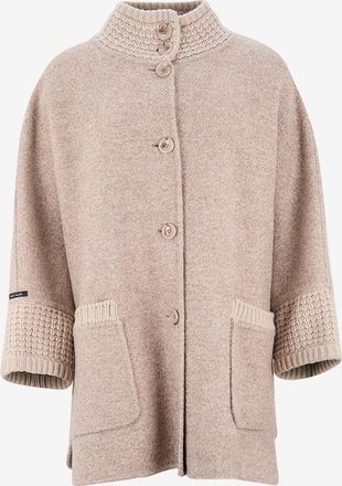 Manzoni24 Hochkragen-Cape aus edler Wollstrick Boucx