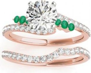 Allurez Diamond & Emerald Bypass Bridal Set 18k Rose Gold (0.74ct)
